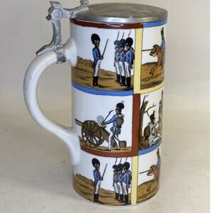 RARE Vintage German Horse Military Lidded Beer Stein Tankard War West Germany
